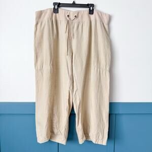 Eileen Fisher Womens 1X Pull-On Cropped Pants Khaki Straight Leg Drawstring